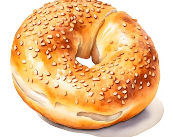 Bagel Clipart, Bagel Bread Images, 10 Watercolor Clip Art, Printable JPGs, Instant Download, Commercial Use, Paper craft