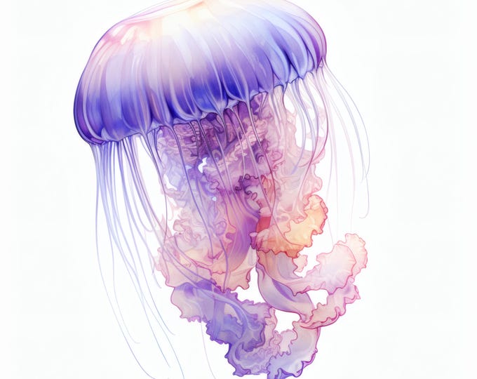 Jellyfish Clipart, Ocean Creature Images, 10 Watercolor Clip Art, Printable JPGs, Instant Download, Commercial Use, Paper craft