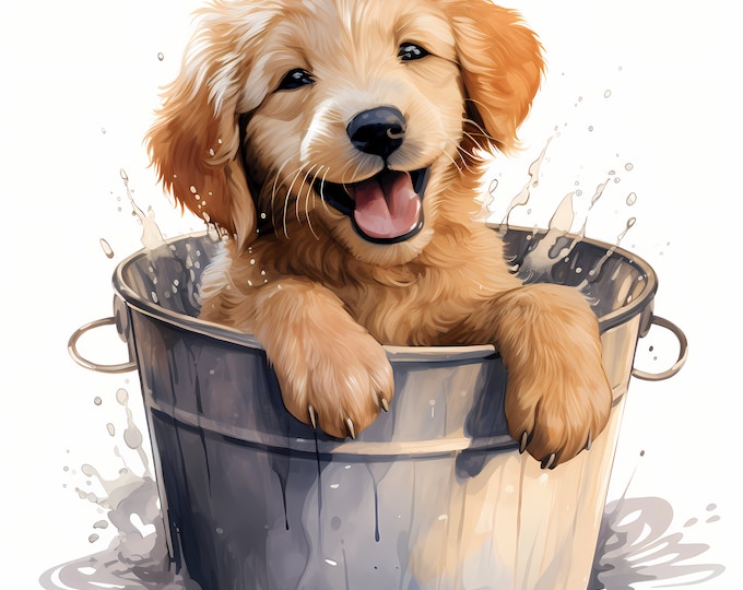 Puppy Clipart, Puppy in Bucket Images, 10 Watercolor Clip Art, Printable JPGs, Instant Download, Commercial Use, Paper craft