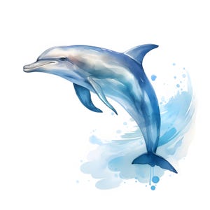 Dolphin Clipart, Dreamy Dolphin Images, 10 Watercolor Clip Art, Printable JPGs, Instant Download, Commercial Use, Paper craft