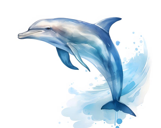 Dolphin Clipart, Dreamy Dolphin Images, 10 Watercolor Clip Art, Printable JPGs, Instant Download, Commercial Use, Paper craft