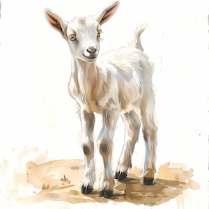 Watercolor Goat Clipart: Farm Animal JPG Images (Commercial Use)