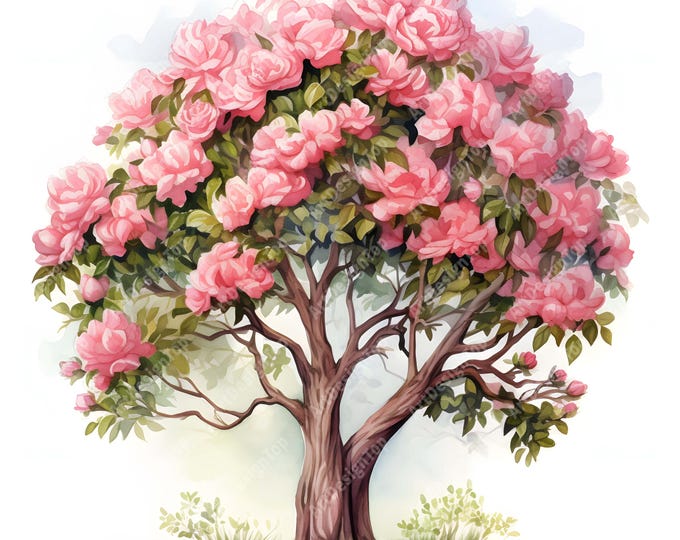 Rose Tree Clipart, Pink Roses Images, 10 Watercolor Clip Art, Printable JPGs, Instant Download, Commercial Use, Paper craft