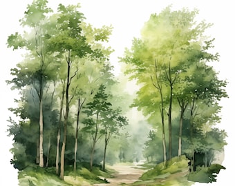 Watercolor Forest Clipart: 10 Printable Canopy Images (JPGs, Commercial Use)