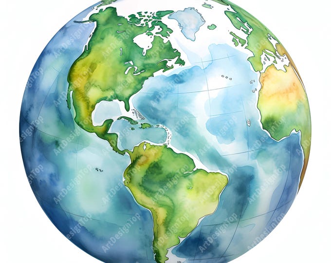 Map Globe Clipart, Earth Images, 10 Watercolor Clip Art, Printable JPGs, Instant Download, Commercial Use, Paper craft