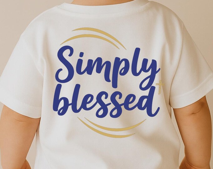 Simply Blessed SVG, Faith Quote T-Shirt Print, Cross Curved Lines DXF PNG Christian Design for Cricut Silhouette