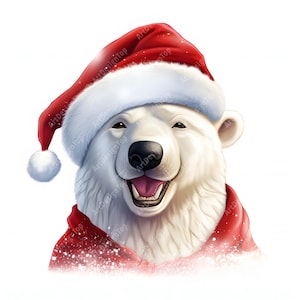 Polar Bear Clipart, Bear In Santa Hat Images, 10 Watercolor Clip Art, Printable JPGs, Instant Download, Commercial Use, Paper craft