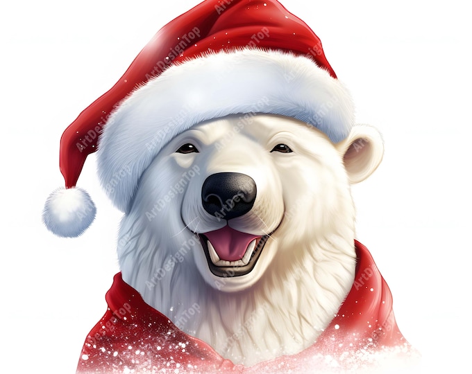 Polar Bear Clipart, Bear In Santa Hat Images, 10 Watercolor Clip Art, Printable JPGs, Instant Download, Commercial Use, Paper craft