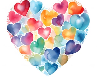 Adorable Hearts Clipart, Valentine Day Hearts Images, 10 Watercolor Clip Art, Printable JPGs, Instant Download, Commercial Use, Paper craft