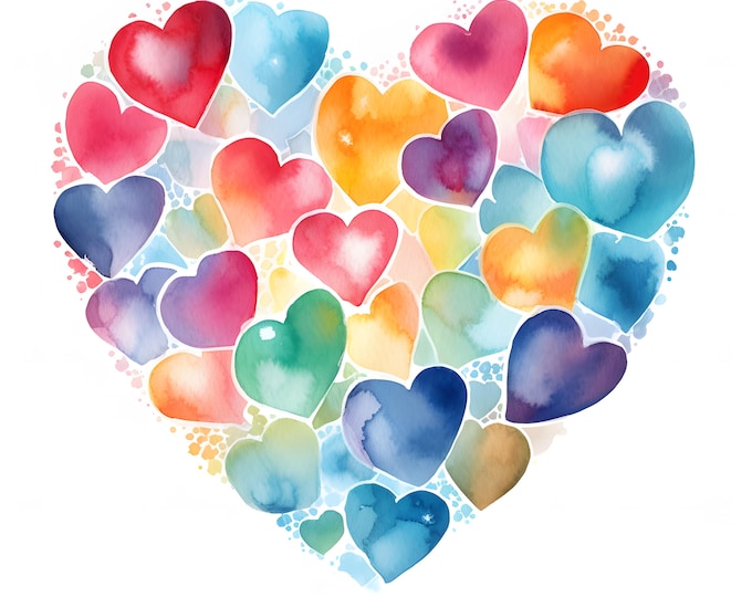 Adorable Hearts Clipart, Valentine Day Hearts Images, 10 Watercolor Clip Art, Printable JPGs, Instant Download, Commercial Use, Paper craft