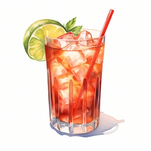 Clipart di punch al rum, immagini di cocktail di punch al rum, 10 clipart di acquerelli, JPG stampabili, download istantaneo, uso commerciale, creazione di carta