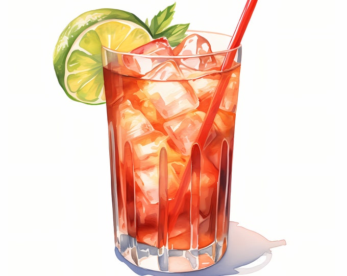 Rum Punch Clipart, Rum Punch Cocktail Images, 10 Watercolor Clip Art, Printable JPGs, Instant Download, Commercial Use, Paper craft