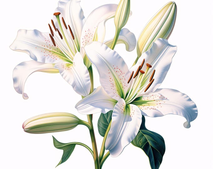 Watercolor Lily Clipart: 10 Botanical Flower JPGs (Commercial Use, Instant Download)