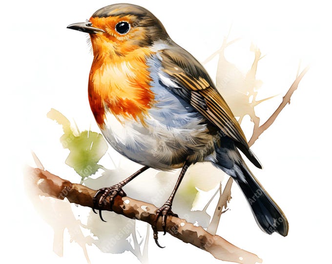 Forest Robin Clipart, American Robin Images, 10 Watercolor Clip Art, Printable JPGs, Instant Download, Commercial Use, Paper craft