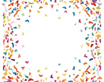 Confetti Frame Clipart, Party Border Images, 10 Watercolor Clip Art, Printable JPGs, Instant Download, Commercial Use, Paper craft