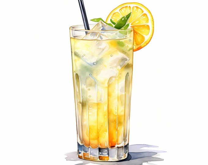 Tom Collins Clipart, Tom Collins Cocktail Images, 10 Watercolor Clip Art, Printable JPGs, Instant Download, Commercial Use, Paper craft