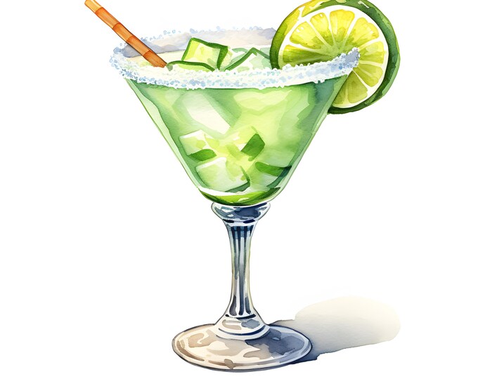 Margarita Cocktail Clipart, Alcohol Drinks Images, 10 Watercolor Clip Art, Printable JPGs, Instant Download, Commercial Use, Paper craft