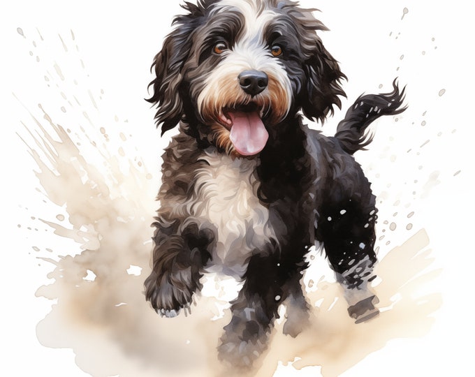 Portuguese Water Dog Clipart, Water Dog Images, 10 Watercolor Clip Art, Printable JPGs, Instant Download, Commercial Use, Paper craft