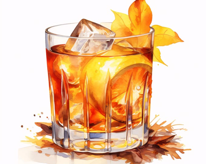 Autumn Cocktail Clipart, Whiskey Drink Images, 10 Watercolor Clip Art, Printable JPGs, Instant Download, Commercial Use, Paper craft
