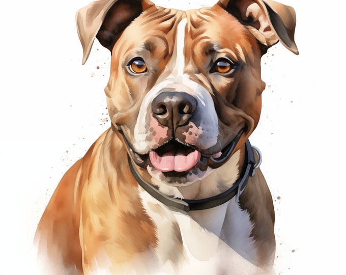 Amstaff Dog Clipart, American Staffordshire Terrier Images, 10 Watercolor Clip Art, Printable JPGs, Instant Download, Commercial Use