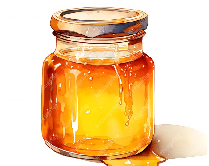 Honey Jar Clipart, Glass Jar of Honey Images, 10 Watercolor Clip Art, Printable JPGs, Instant Download, Commercial Use, Paper craft