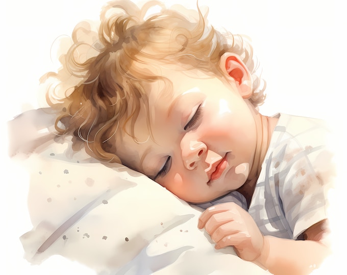 Baby Sleeping Clipart, Nursery, Cute Babies Images, 10 Watercolor Clip Art, Printable JPGs, Instant Download, Commercial Use, Paper craft