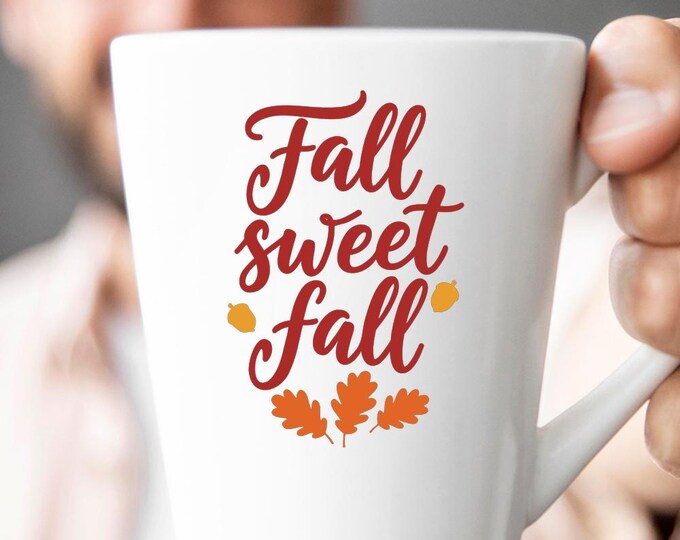 Fall Sweet Fall SVG, Cozy Autumn Quote T-Shirt Print, Acorns and Leaves DXF PNG Thanksgiving Design for Cricut Silhouette