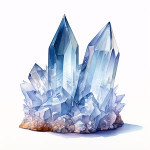 Watercolor Crystal Clipart: Gemstone Art, Mineral Images (JPG Instant Download, Commercial Use)