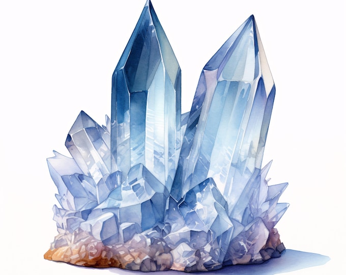 Watercolor Crystal Clipart: Gemstone Art, Mineral Images (JPG Instant Download, Commercial Use)