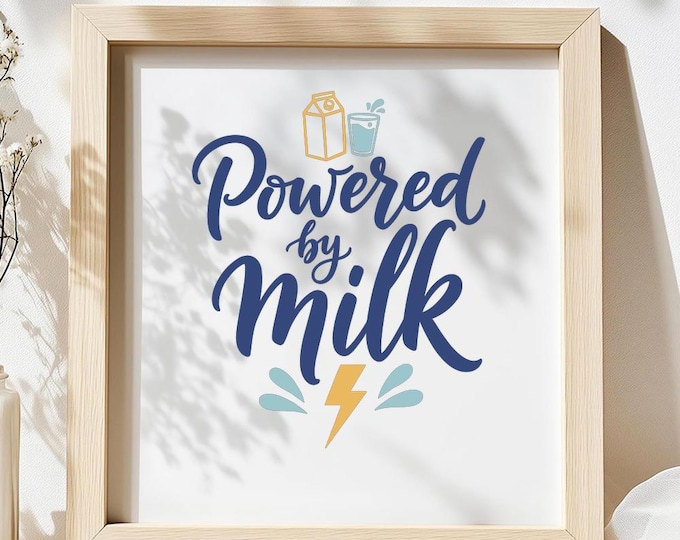 Powered By Milk SVG, Funny Baby Quote Shirt Print, Bottle Lightning DXF PNG Design for Cricut Silhouette