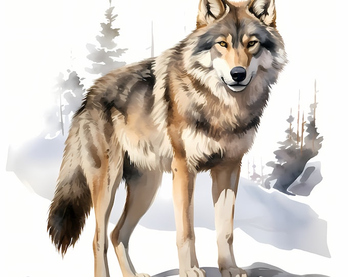 Winter Wolf Clipart, Wolves in Winter Images, 10 Watercolor Clip Art, Printable JPGs, Instant Download, Commercial Use, Paper craft