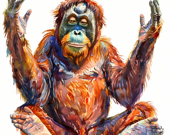 Orangutan Clipart, Funny Orangutans Images, 10 Watercolor Clip Art, Printable JPGs, Instant Download, Commercial Use, Paper craft