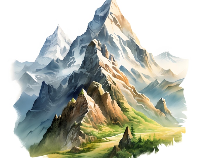 High Mountains Clipart, Mountain Range Images, 10 Watercolor Clip Art, Printable JPGs, Instant Download, Commercial Use, Paper craft