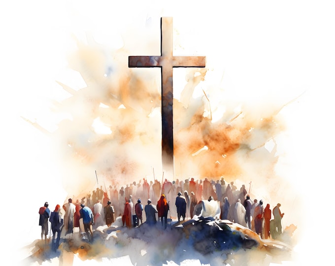 People Around Cross Clipart, Christian Cross Images, 10 Watercolor Clip Art, Printable JPGs, Instant Download, Commercial Use, Paper craft