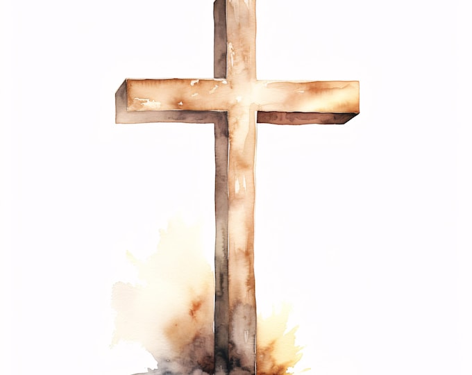 Watercolor Christian Cross Clipart: Religious Symbol Art (JPG Digital Download)