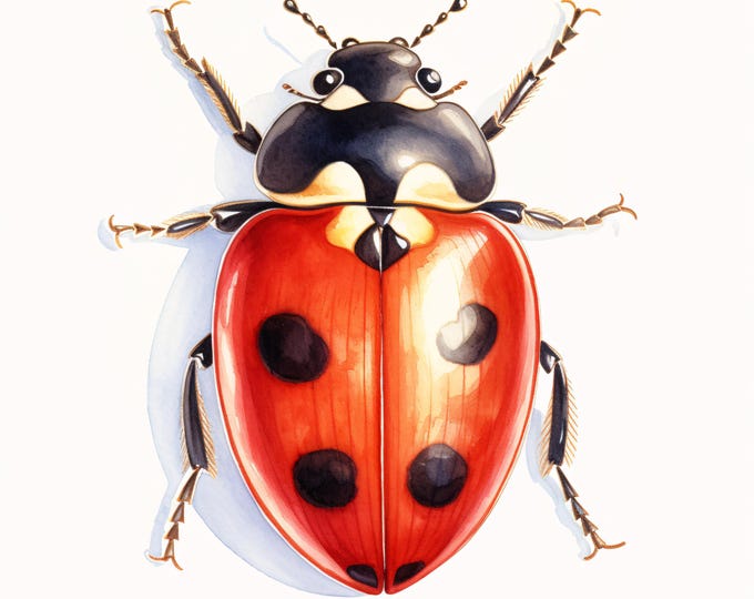 Watercolor Ladybug Clipart: 10 Printable Bug Images (Commercial Use, JPGs, Digital Download)