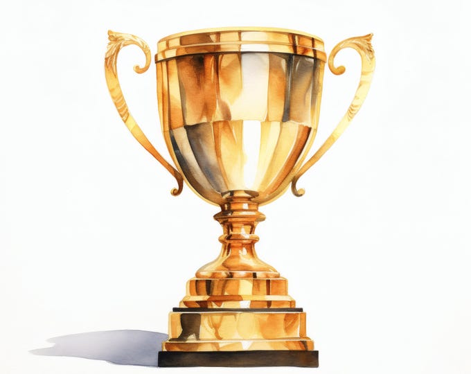 Gold Trophy Clipart, Award Cup Images, 10 Watercolor Clip Art, Printable JPGs, Instant Download, Commercial Use, Paper craft