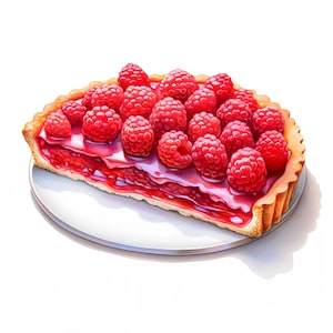 Watercolor Raspberry Tart Clipart: 10 Printable JPG Images (Commercial Use)