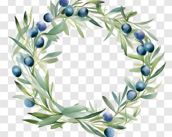 10 PNG Olive Wreath, Olive And Leaves Clipart, Watercolor Clip Art, Instant Download, Commercial Use, Paper craft