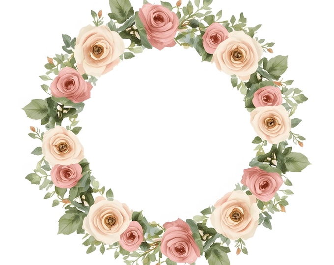 Rose Wreath Clipart, Rose Frame Images, 10 Watercolor Clip Art, Printable JPGs, Instant Download, Commercial Use, Paper Craft