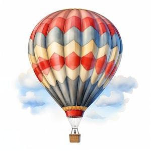 Hot Air Balloon Clipart, Air Balloon Images, 10 Watercolor Clip Art, Printable JPGs, Instant Download, Commercial Use, Paper craft