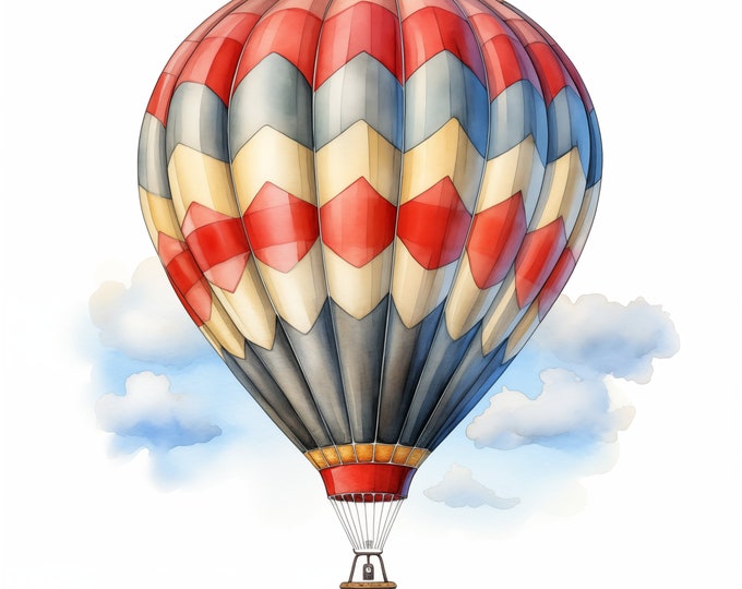 Hot Air Balloon Clipart, Air Balloon Images, 10 Watercolor Clip Art, Printable JPGs, Instant Download, Commercial Use, Paper craft