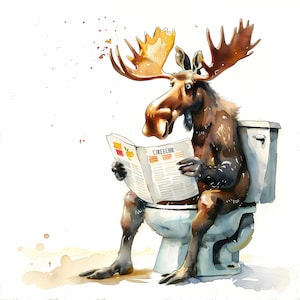 Clipart de alce, imagens de alce no banheiro, 10 clipart em aquarela, JPGs para impressão, download instantâneo, uso comercial, artesanato em papel
