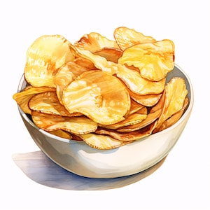 Watercolor Potato Chips Clipart: Snack Food JPG Images (Commercial Use, Instant Download)