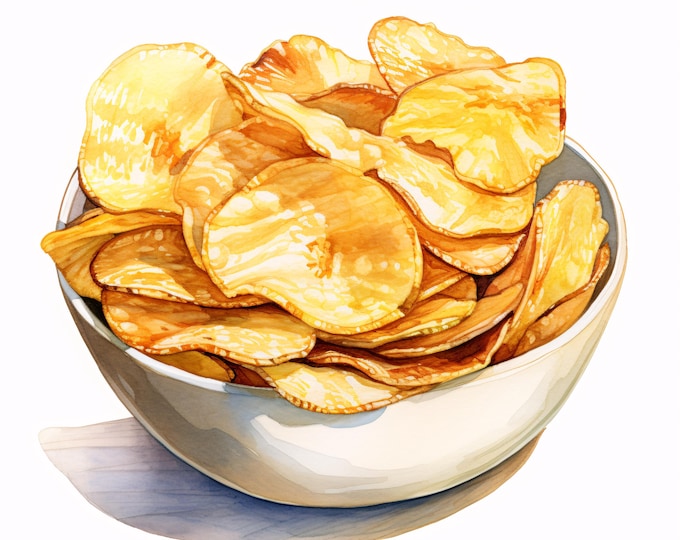 Watercolor Potato Chips Clipart: Snack Food JPG Images (Commercial Use, Instant Download)