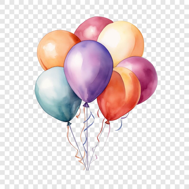 10 PNG Watercolor Party Balloon Clipart, Colorful Balloons Images ...