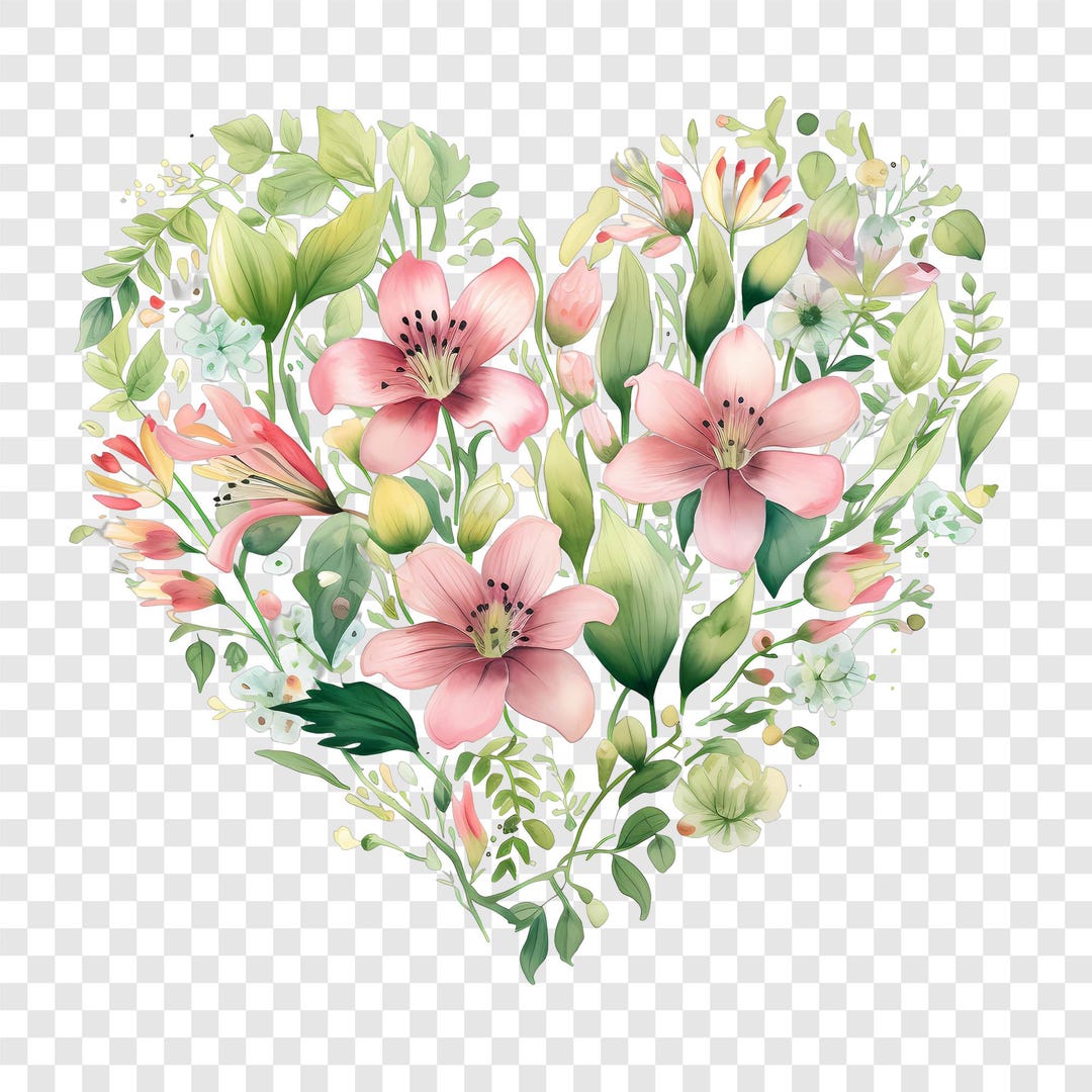 8 PNG Floral Heart Clipart, Romantic Flower Heart Images, Watercolor ...
