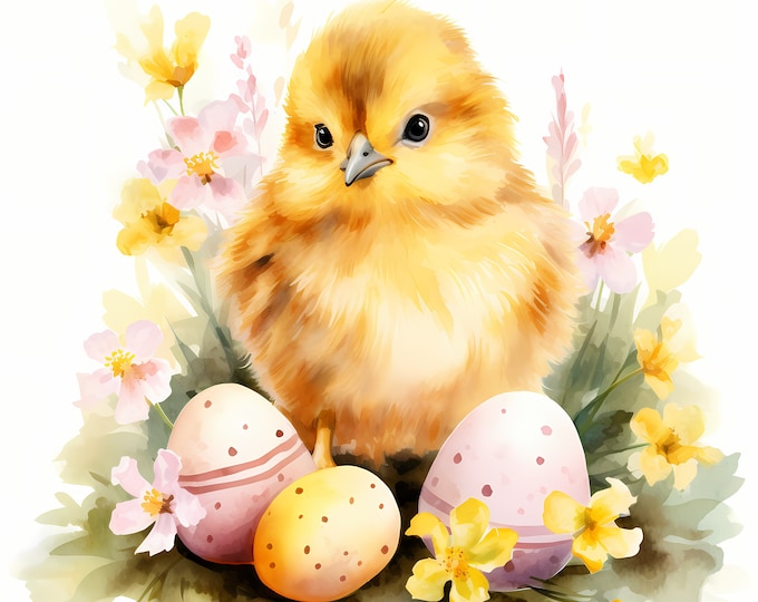 Easter Chicken Clipart, Little Chick Images, 10 Watercolor Clip Art, Printable JPGs, Instant Download, Commercial Use, Paper craft