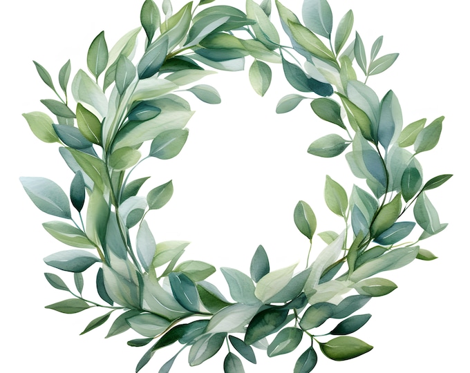 Eucalyptus Leaves Clipart, Eucalyptus Wreath Images, 10 Watercolor Clip Art, Printable JPGs, Instant Download, Commercial Use, Paper craft
