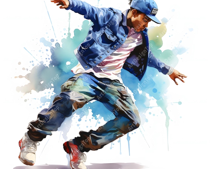 Hip Hop Dancer Clipart, Street Dance Images, 10 Watercolor Clip Art, Printable JPGs, Instant Download, Commercial Use, Paper craft